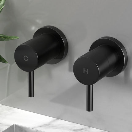 Cefito Basin Twin Tap Wall Round Brass Faucet Shower Bathtub Black.