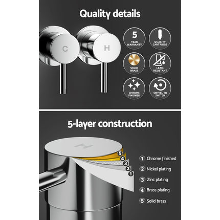 Cefito Basin Twin Tap Wall Round Brass Faucet Shower Bathtub Chrome.