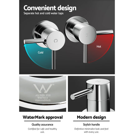 Cefito Basin Twin Tap Wall Round Brass Faucet Shower Bathtub Chrome.