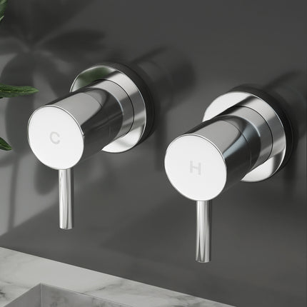 Cefito Basin Twin Tap Wall Round Brass Faucet Shower Bathtub Chrome.