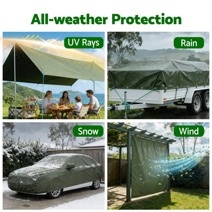Instahut 2x3m Tarp Tarpaulin 600GSM Camping Canvas Heavy Duty Water Resistant.
