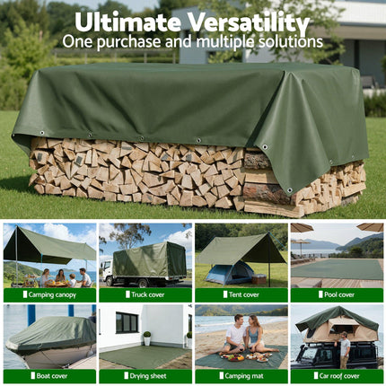 Instahut 4x6m Tarp Tarpaulin 600GSM Camping Canvas Heavy Duty Water Resistant.