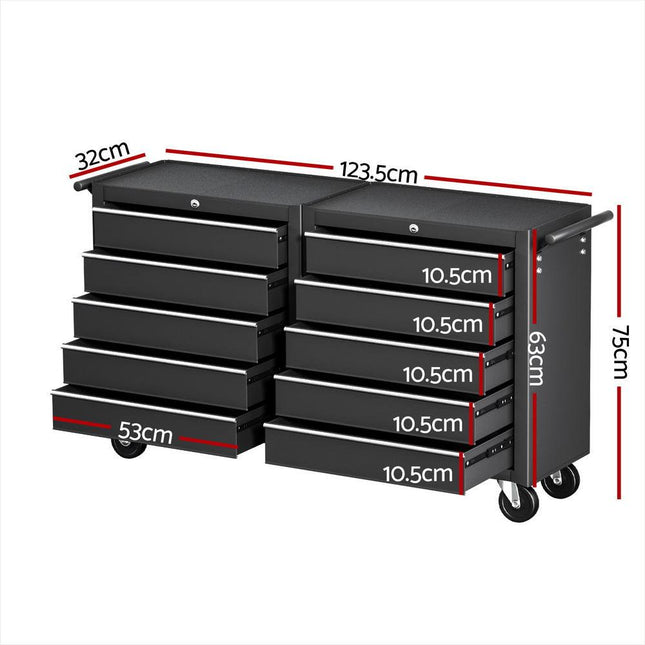 Giantz Tool Chest Trolley 10 Drawers Toolbox Storage Black.