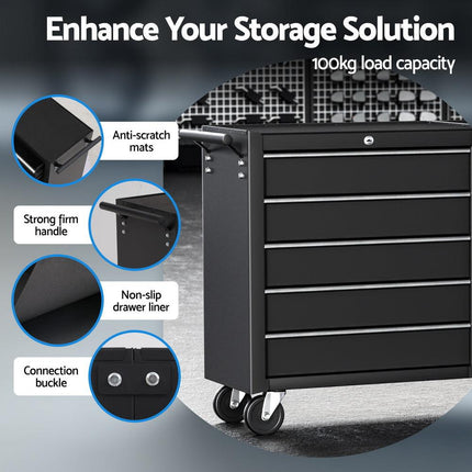 Giantz Tool Chest Trolley 10 Drawers Toolbox Storage Black.