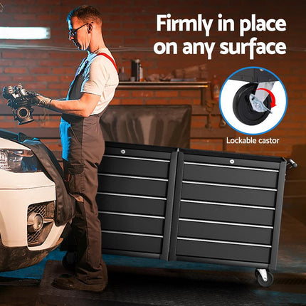 Giantz Tool Chest Trolley 10 Drawers Toolbox Storage Black.