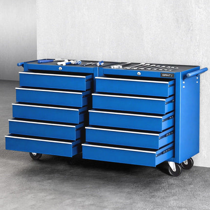 Giantz Tool Chest Trolley 10 Drawers Toolbox Storage Blue.