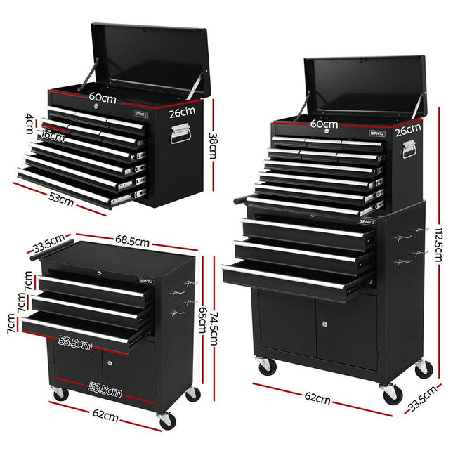Giantz 13 Drawer Tool Box Cabinet Chest Toolbox Storage Garage Organiser Black.