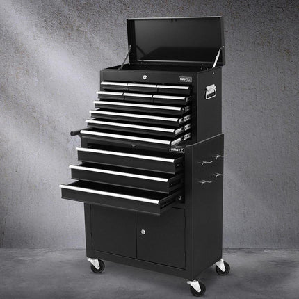 Giantz 13 Drawer Tool Box Cabinet Chest Toolbox Storage Garage Organiser Black.