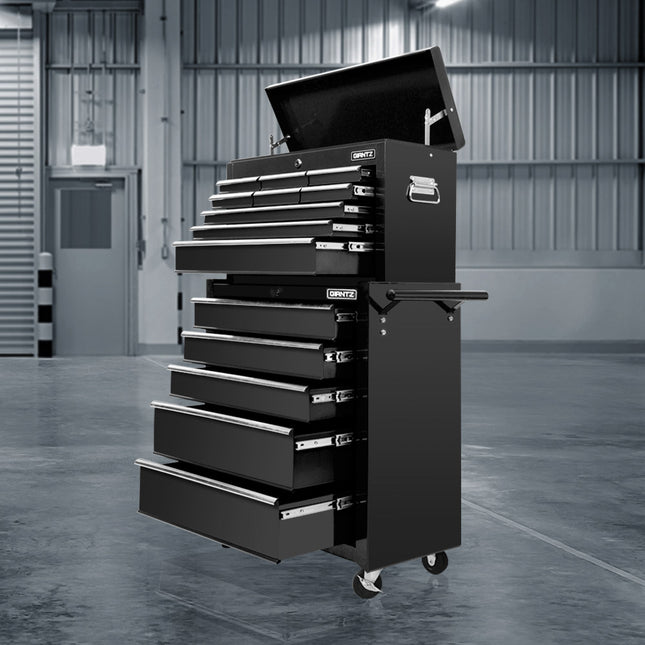 Giantz 14 Drawer Tool Box Cabinet Chest Mechanic Garage Storage Trolley Black.