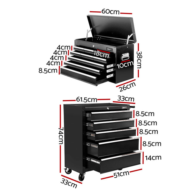 Giantz 14 Drawer Tool Box Cabinet Chest Mechanic Garage Storage Trolley Black.