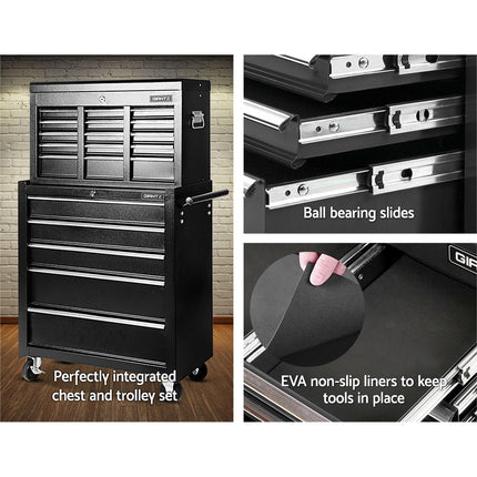 Giantz 14 Drawer Tool Box Cabinet Chest Mechanic Garage Storage Trolley Black.