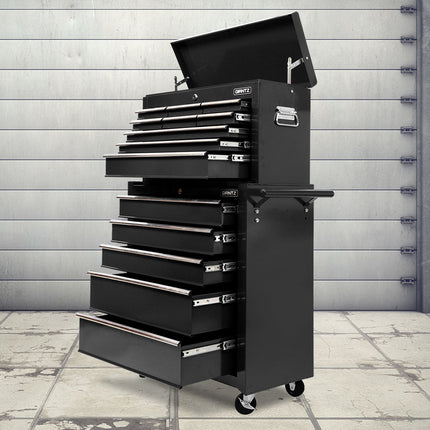Giantz 14 Drawer Tool Box Cabinet Chest Mechanic Garage Storage Trolley Black.