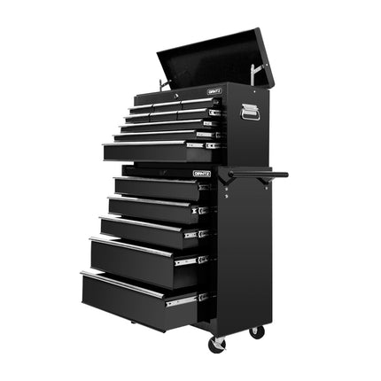 Giantz 14 Drawer Tool Box Cabinet Chest Mechanic Garage Storage Trolley Black.