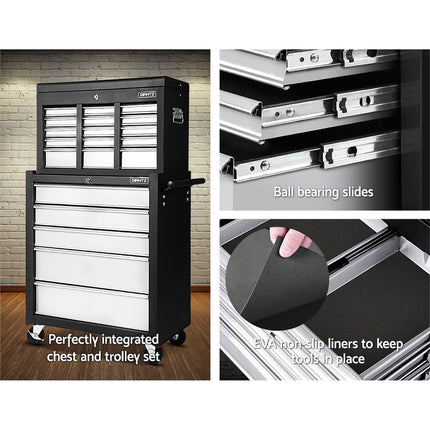 Giantz 14 Drawer Tool Box Cabinet Chest Mechanic Garage Storage Trolley Grey.
