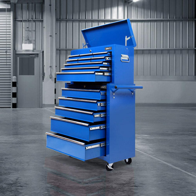 Giantz 14 Drawer Tool Box Cabinet Chest Mechanic Garage Storage Trolley Blue.