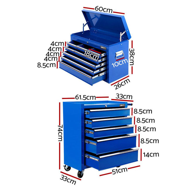 Giantz 14 Drawer Tool Box Cabinet Chest Mechanic Garage Storage Trolley Blue.