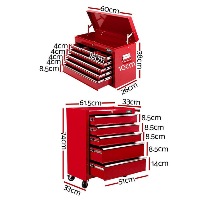 Giantz 14 Drawer Tool Box Cabinet Chest Mechanic Garage Storage Trolley Red.