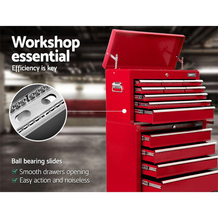 Giantz 14 Drawer Tool Box Cabinet Chest Mechanic Garage Storage Trolley Red.