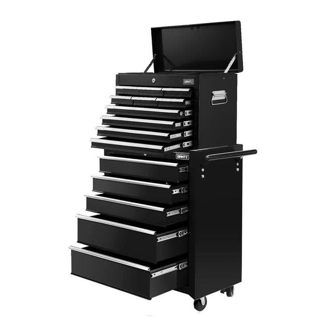 Giantz 15 Drawers Tool Chest Trolley Toolbox 2-in-1 Storage Black.