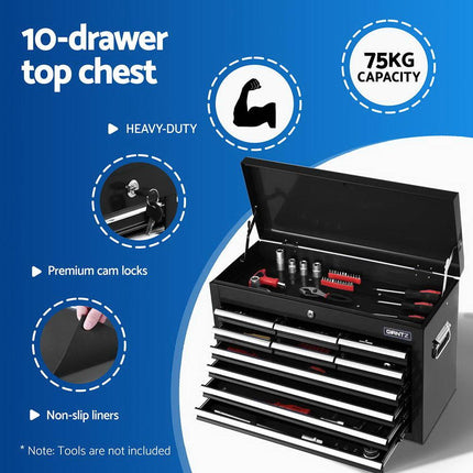 Giantz 15 Drawers Tool Chest Trolley Toolbox 2-in-1 Storage Black.