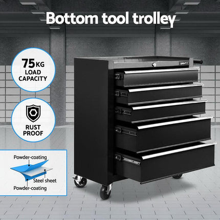 Giantz 15 Drawers Tool Chest Trolley Toolbox 2-in-1 Storage Black.
