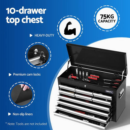 Giantz 15 Drawers Tool Chest Trolley Toolbox 2-in-1 Storage Black& Grey.