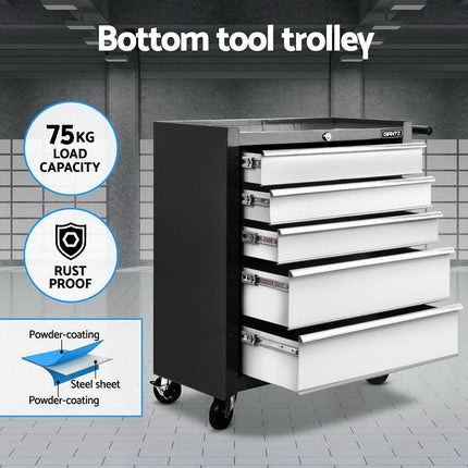 Giantz 15 Drawers Tool Chest Trolley Toolbox 2-in-1 Storage Black& Grey.
