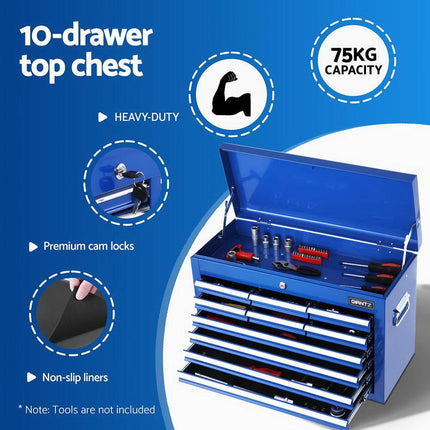 Giantz 15 Drawers Tool Chest Trolley Toolbox 2-in-1 Storage Blue.