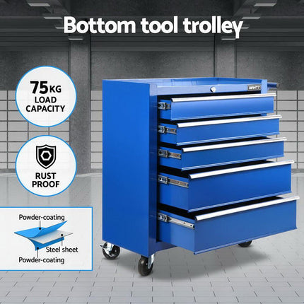 Giantz 15 Drawers Tool Chest Trolley Toolbox 2-in-1 Storage Blue.