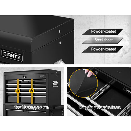 Giantz 16 Drawer Tool Box Cabinet Chest Trolley Toolbox Garage Storage Black.
