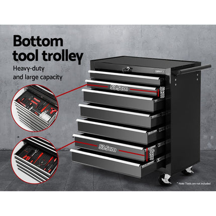 Giantz 16 Drawer Tool Box Cabinet Chest Trolley Toolbox Garage Storage Black.