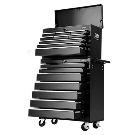 Giantz 16 Drawer Tool Box Cabinet Chest Trolley Toolbox Garage Storage Black.