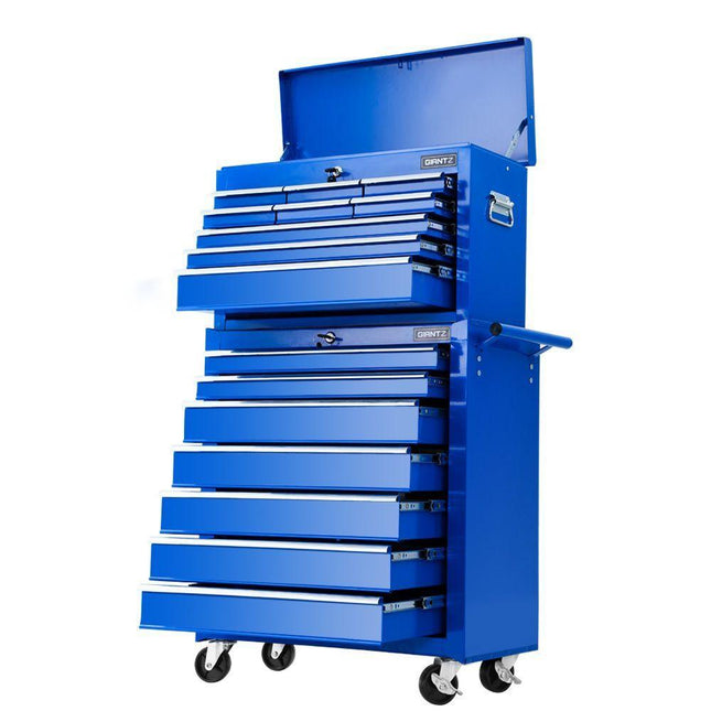 Giantz Tool Chest and Trolley Box Cabinet 16 Drawers Cart Garage Storage Blue.
