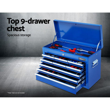 Giantz Tool Chest and Trolley Box Cabinet 16 Drawers Cart Garage Storage Blue.