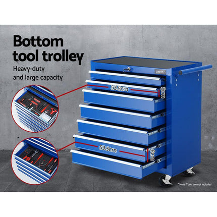 Giantz Tool Chest and Trolley Box Cabinet 16 Drawers Cart Garage Storage Blue.