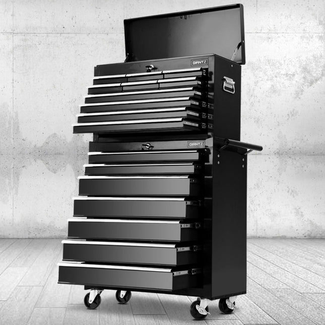 Giantz 17 Drawer Tool Box Cabinet Chest Trolley Toolbox Garage Storage Box Black.