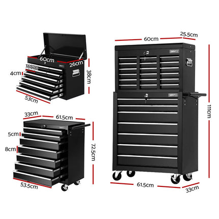 Giantz 17 Drawer Tool Box Cabinet Chest Trolley Toolbox Garage Storage Box Black.