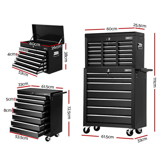 Giantz 17 Drawer Tool Box Cabinet Chest Trolley Toolbox Garage Storage Box Black.