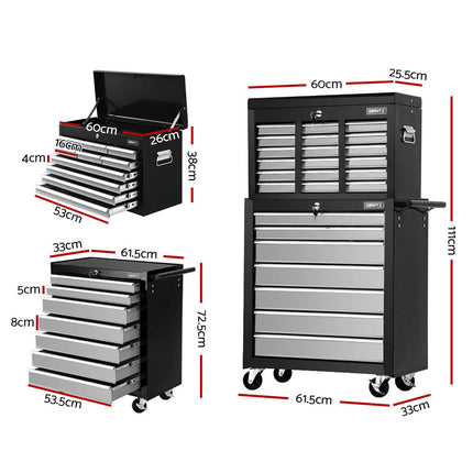 Giantz 17 Drawer Tool Box Cabinet Chest Trolley Toolbox Garage Storage Box Grey.