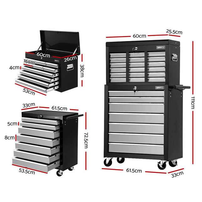 Giantz 17 Drawer Tool Box Cabinet Chest Trolley Toolbox Garage Storage Box Grey.