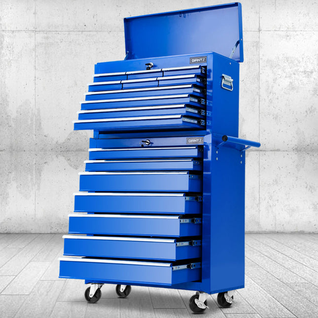 Giantz 17 Drawer Tool Box Cabinet Chest Trolley Toolbox Garage Storage Box Blue.