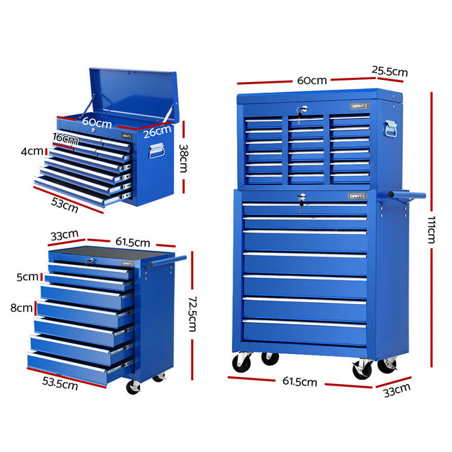 Giantz 17 Drawer Tool Box Cabinet Chest Trolley Toolbox Garage Storage Box Blue.