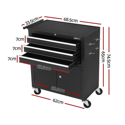 Giantz 3 Drawer Tool Box Chest Cabinet Toolbox Storage Garage Organiser Wheels.