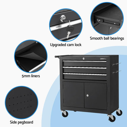 Giantz 3 Drawer Tool Box Chest Cabinet Toolbox Storage Garage Organiser Wheels.