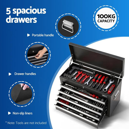 GIANTZ 5 Drawer Tool Chest Box Cabinet Lockable Garage Storage Organiser Black.