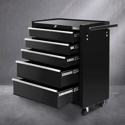 Giantz 5 Drawer Tool Box Cabinet Chest Trolley Box Garage Storage Toolbox Black.