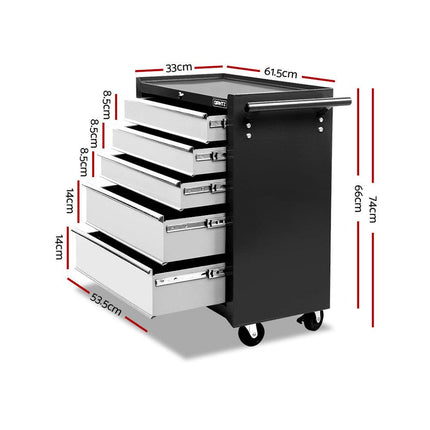 Giantz 5 Drawer Tool Box Cabinet Chest Trolley Box Garage Storage Toolbox Grey.