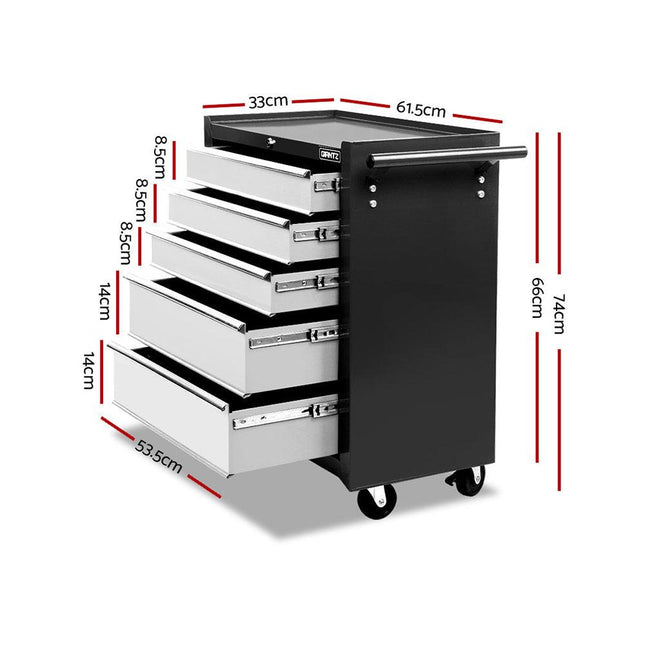 Giantz 5 Drawer Tool Box Cabinet Chest Trolley Box Garage Storage Toolbox Grey.
