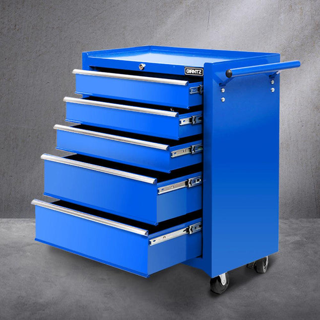 Giantz 5 Drawer Tool Box Cabinet Chest Trolley Box Garage Storage Toolbox Blue.
