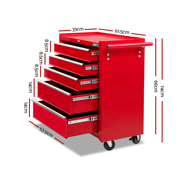 Giantz 5 Drawer Tool Box Cabinet Chest Trolley Box Garage Storage Toolbox Red.